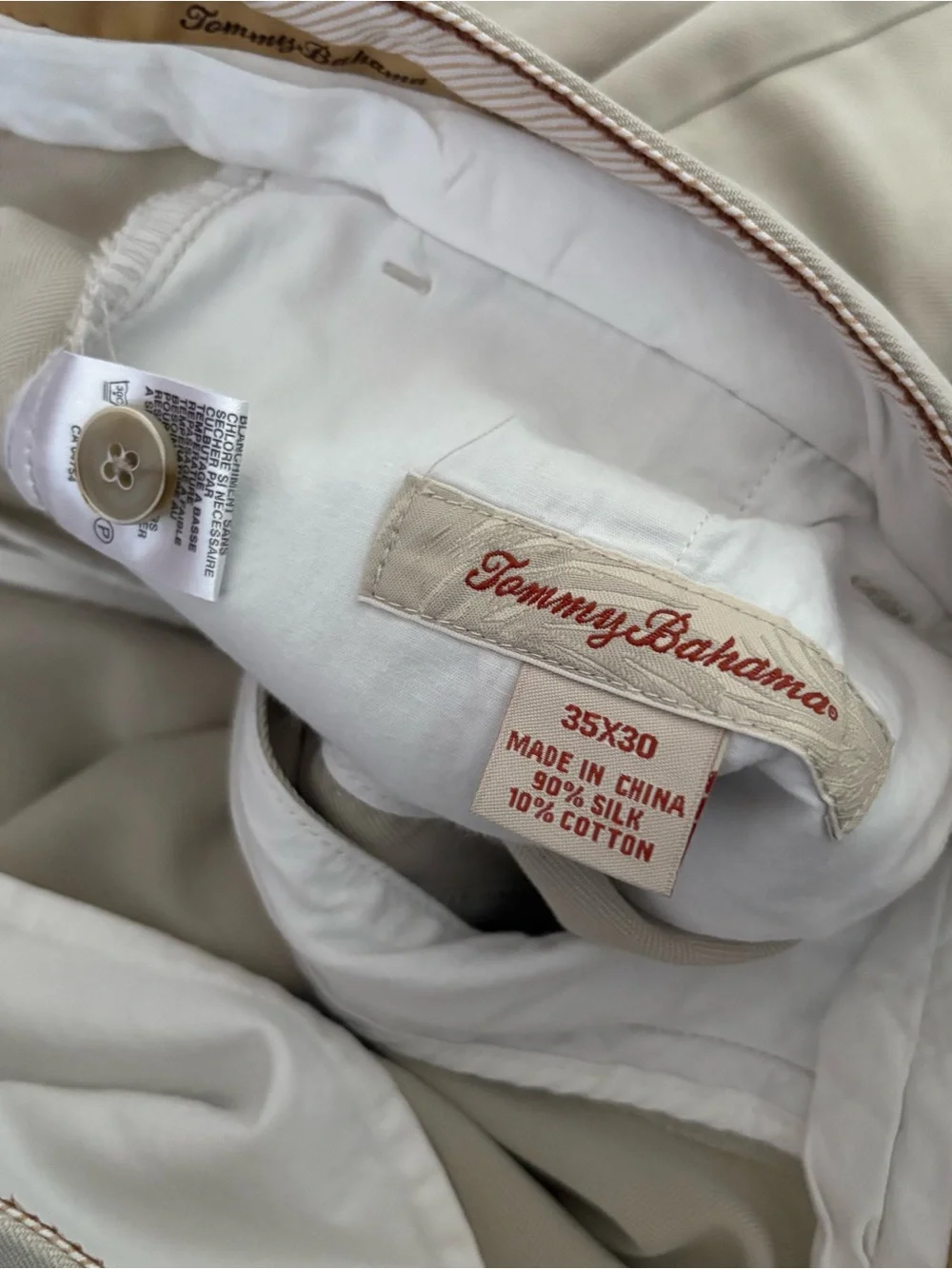 Tommy Bahama Trousers Mens 35x28 Khaki Silk Cotton Blend Pleated Dress Pants USA